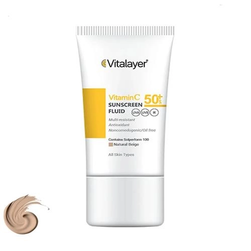 کرم ضد آفتاب بی رنگ ویتالایر SPF50 مدل VITAMIN C مناسب انواع پوست با تونالیته متوسط حجم 50 میلی لیتر