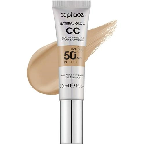کرم پودر CC مایع SPF50 تاپ فیس مدل NATURAL GLOW شماره 005 مناسب برای انواع پوست حجم 30 میلی لیتر