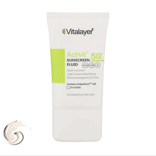فلوئید ضد آفتاب بی رنگ ویتالایر SPF50 مدل ACTIVIT مناسب پوست های مختلط و چرب حجم 50 میلی لیتر