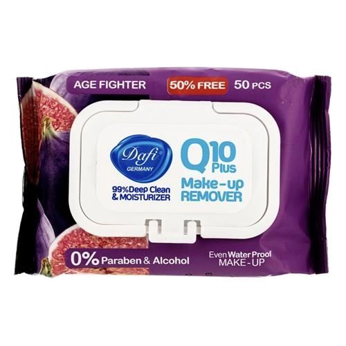 دستمال مرطوب دافی مدل Q10 PLUS با رایحه ملایم و خاصیت پاک کنندگی آرایش بسته 50 عددی